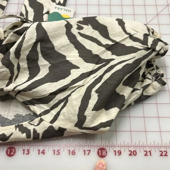 HALARA NWT Boho Beach Zebra Puff SLV Tie Back Square Neck Brown/Tan Crop Top XL - Picture 15 of 16